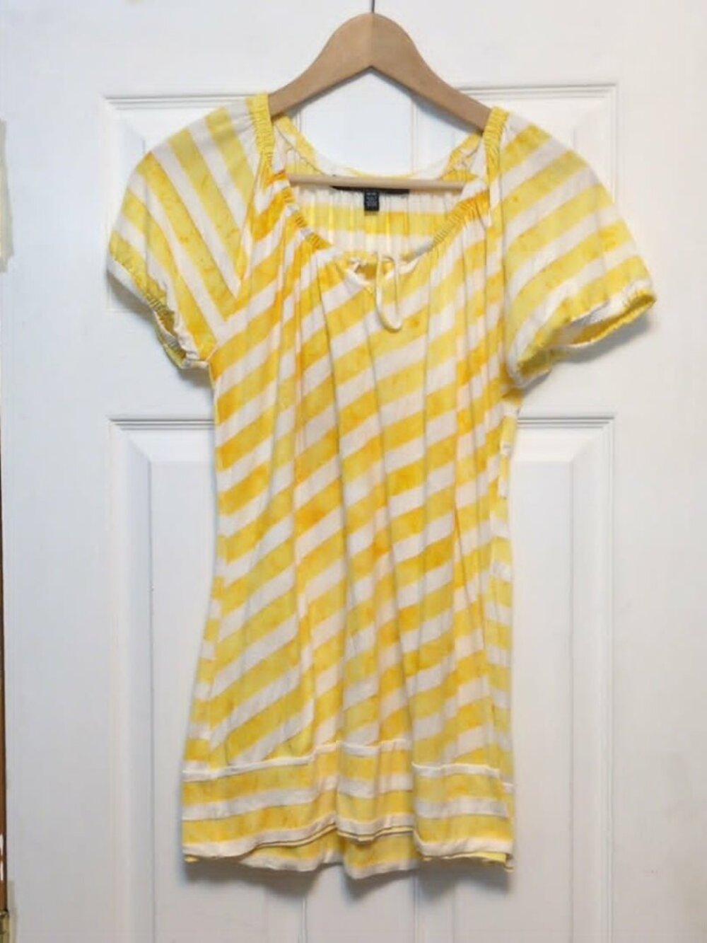 Coupe Collection Sunny Yellow Stripe Peasant Blouse Sz M Modern Y2K Coastal Beac